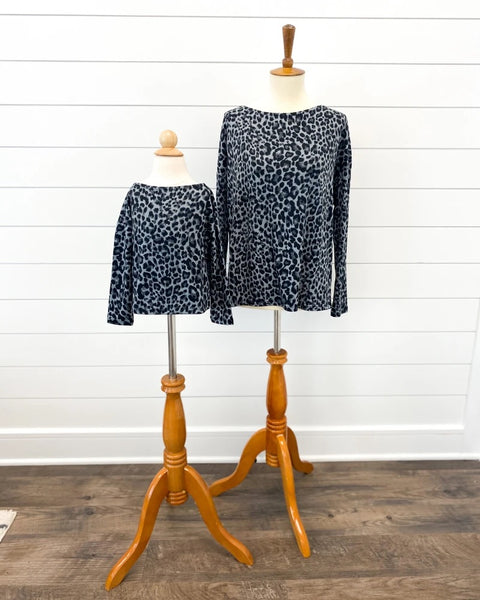 Gray Leopard Long Sleeve Top