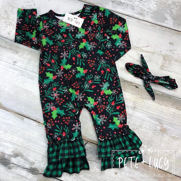 Green Mistletoe Girls Romper