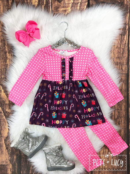 Pink Holiday Pants Set