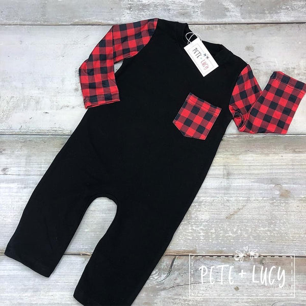 Red Buffalo Plaid Boys Romper