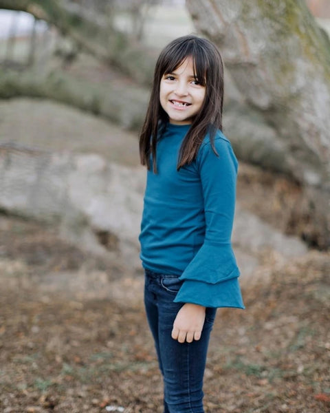 Teal Tiered Bell Sleeve Top