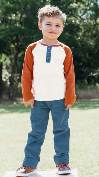 Orange Spice & Ivory Raglan Henley Tee