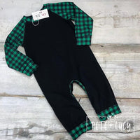 Green Buffalo Plaid Boys Romper