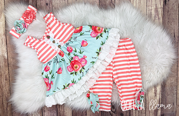 Coral Stripe Short Set