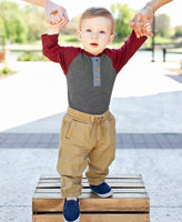 Cranberry & Gray Raglan Henley Bodysuit