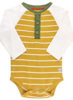 Golden Yellow Stripe Raglan Henley Bodysuit