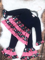 Navy & Pink Ruffle Pants Set