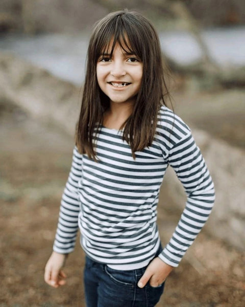 Gray & White Stripe Long Sleeve Top