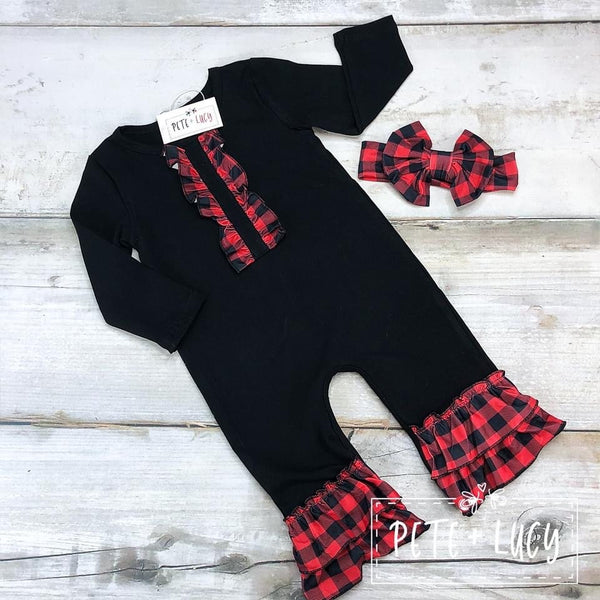 Red Buffalo Plaid Girls Romper