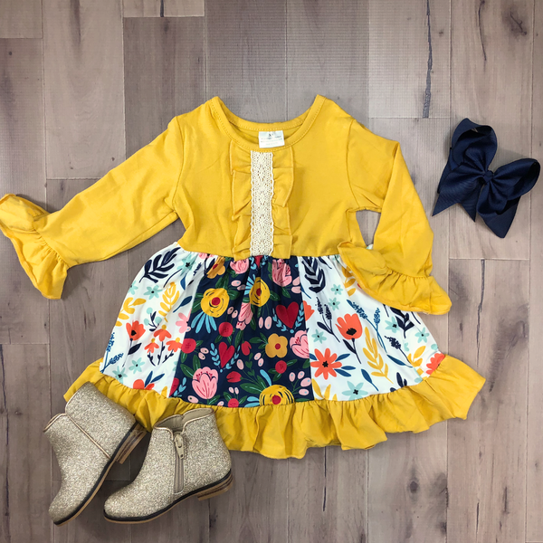 Mustard Floral Flutter Dress