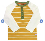 Golden Yellow Stripe Raglan Henley Tee