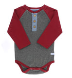 Cranberry & Gray Raglan Henley Bodysuit