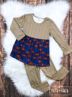 Navy Hibiscus Pants Set