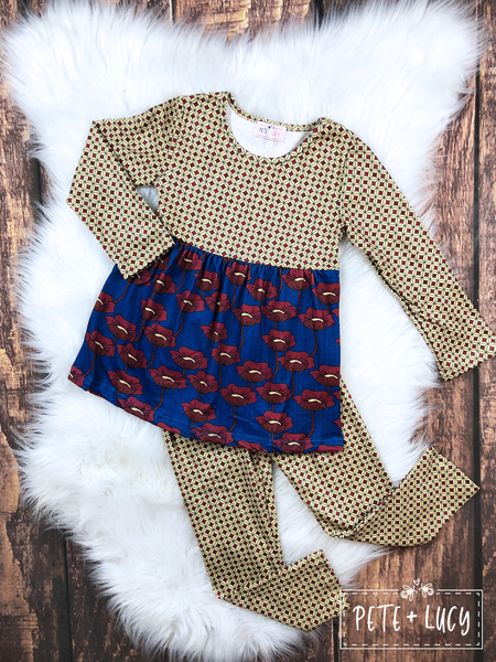 Navy Hibiscus Pants Set