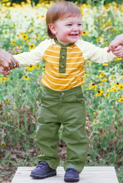 Golden Yellow Stripe Raglan Henley Bodysuit