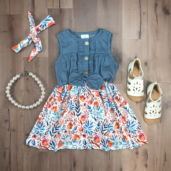 Denim Floral Tank Dress