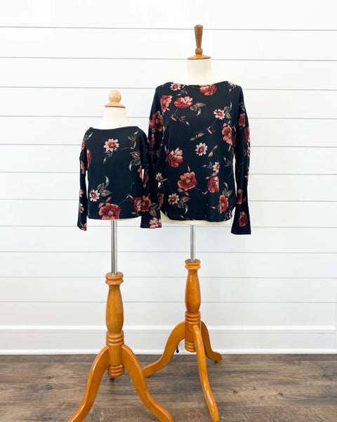 Black Wild Blossom Long Sleeve Top