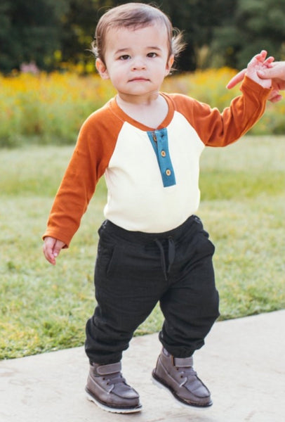 Orange Spice & Ivory Raglan Henley Bodysuit
